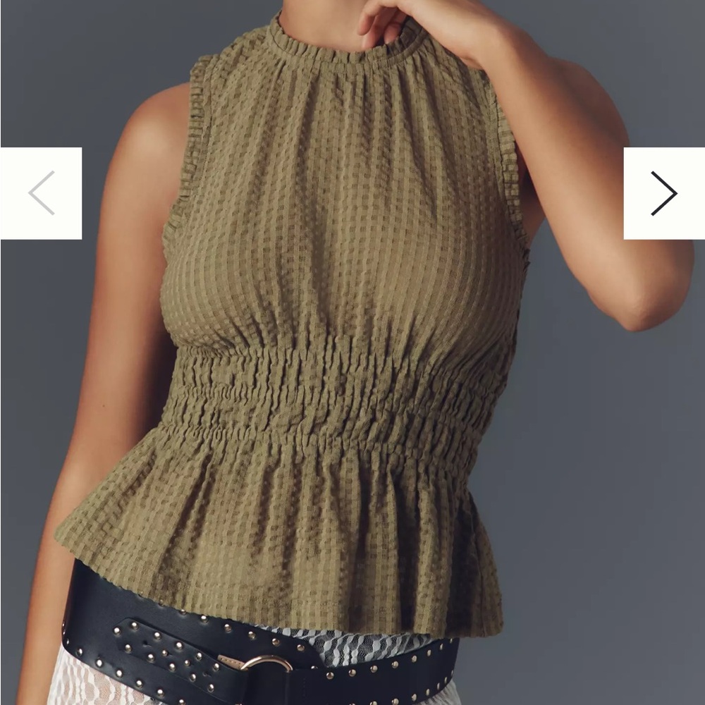 Maeve Olive Green Smocked Blouse